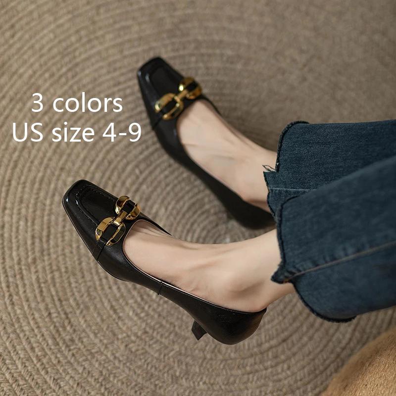 3Cm Women'S Pumps Square Head Metal Buckle Sexy Cat Heel Fashion Retro