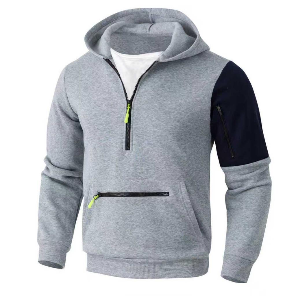 Men's Casual And Fashionable American Color,blocked Hooded Long,sleeved Half,pull One,piece Thickened Sweatshirt