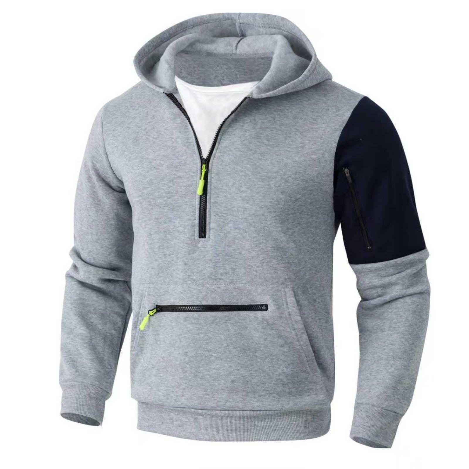 

Men s Casual And Fashionable American Color-blocked Hooded Long-sleeved Half-pull One-piece Thickened Sweatshirt XL