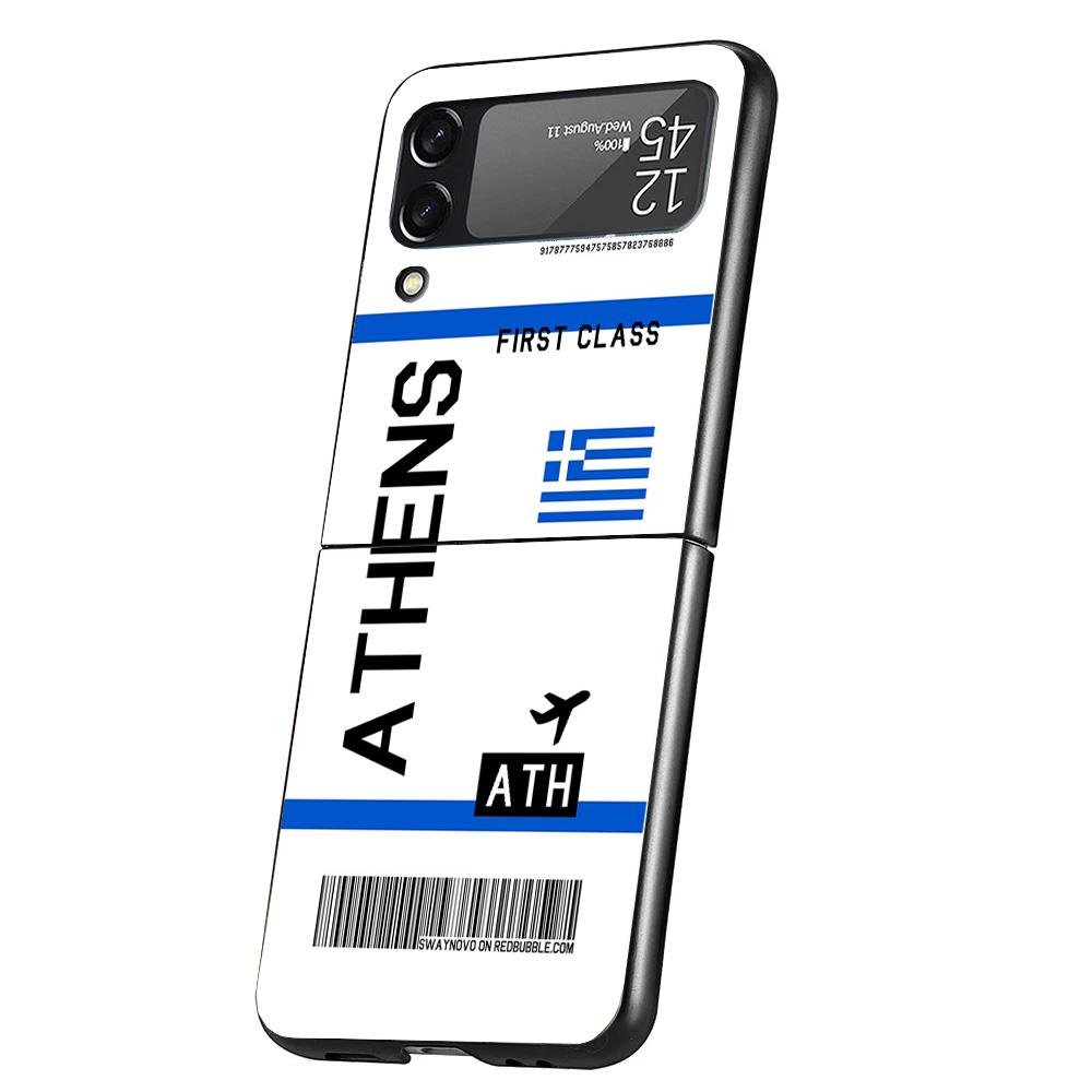 Travel Ticket Label Cover Phone Case For Samsung Galaxy Z Flip 7 6 5 4 3 5G Flip7 Flip6 Flip5 Flip4 Flip3 Black Fundas Shell Gal