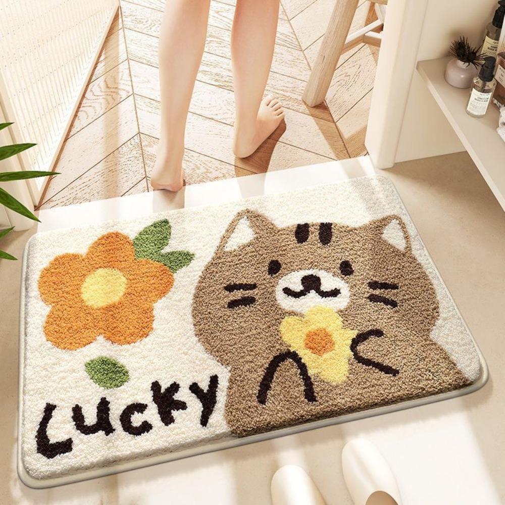Cartoon Print Bathroom Cashmere Thickening Mat Bath Non-slip Carpets In Wash Basin Bathtub  Floor Rug Shower Room Doormat Memory Foam 3D Pad