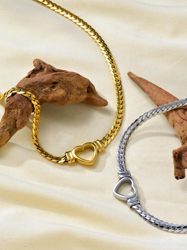 1 Piece Fashion Gold-plated Waterproof Stainless Steel Zircon Luxury Heart Shaped Chain Necklace Birthday Gift for Friends Mom