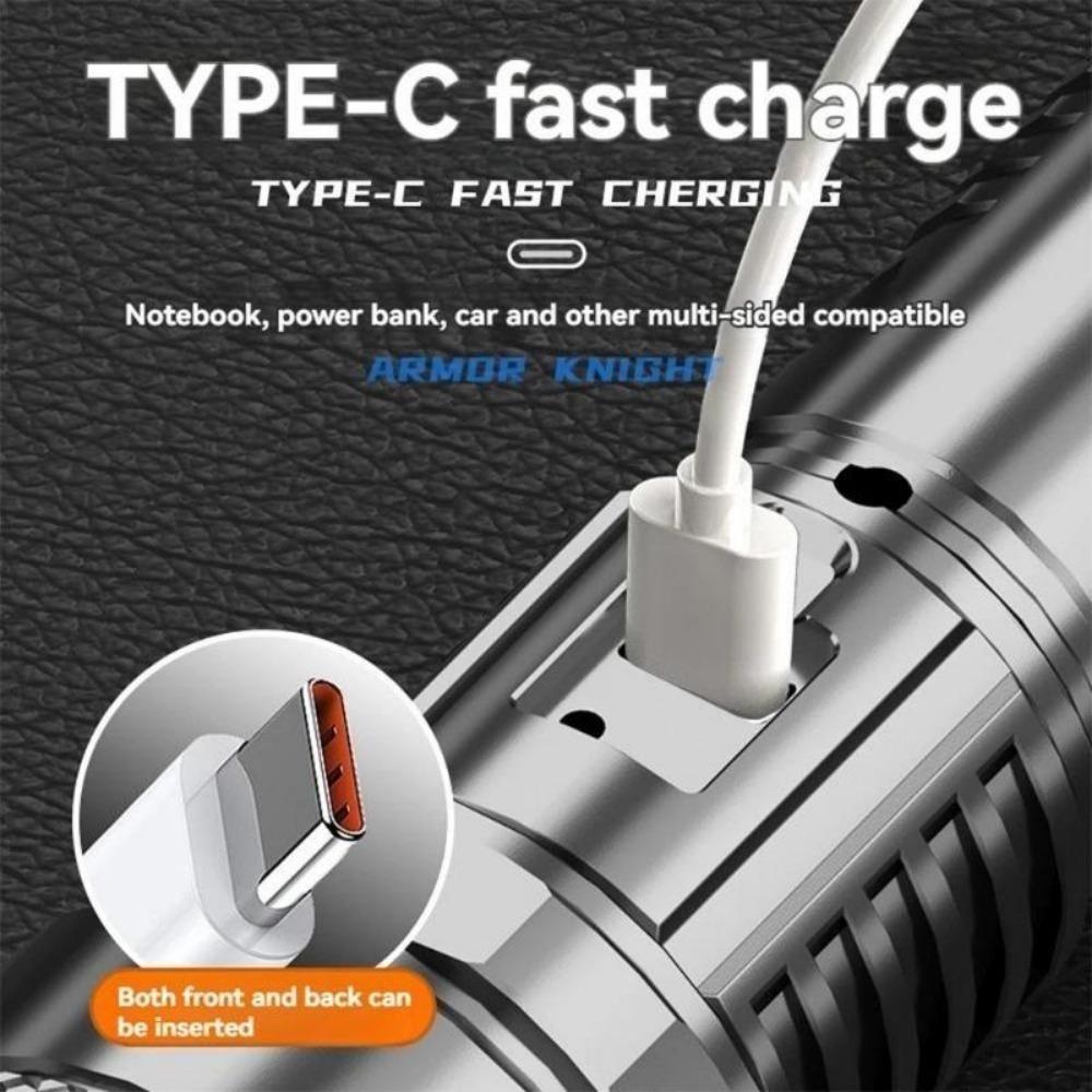 60W Bright Flashlight USB Rechargeable LED Flashlight High Power Strong Light Rechargeable Light 4 Modes Built In Battery