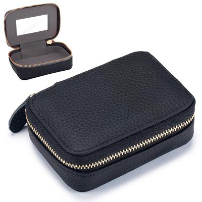 Ganve Genuine Leather Lipstick Case with Mirror, Cowhide Leather Mini Lipstick Case, Compact Accessory Case, Travel Makeup Pouch, Portable Small