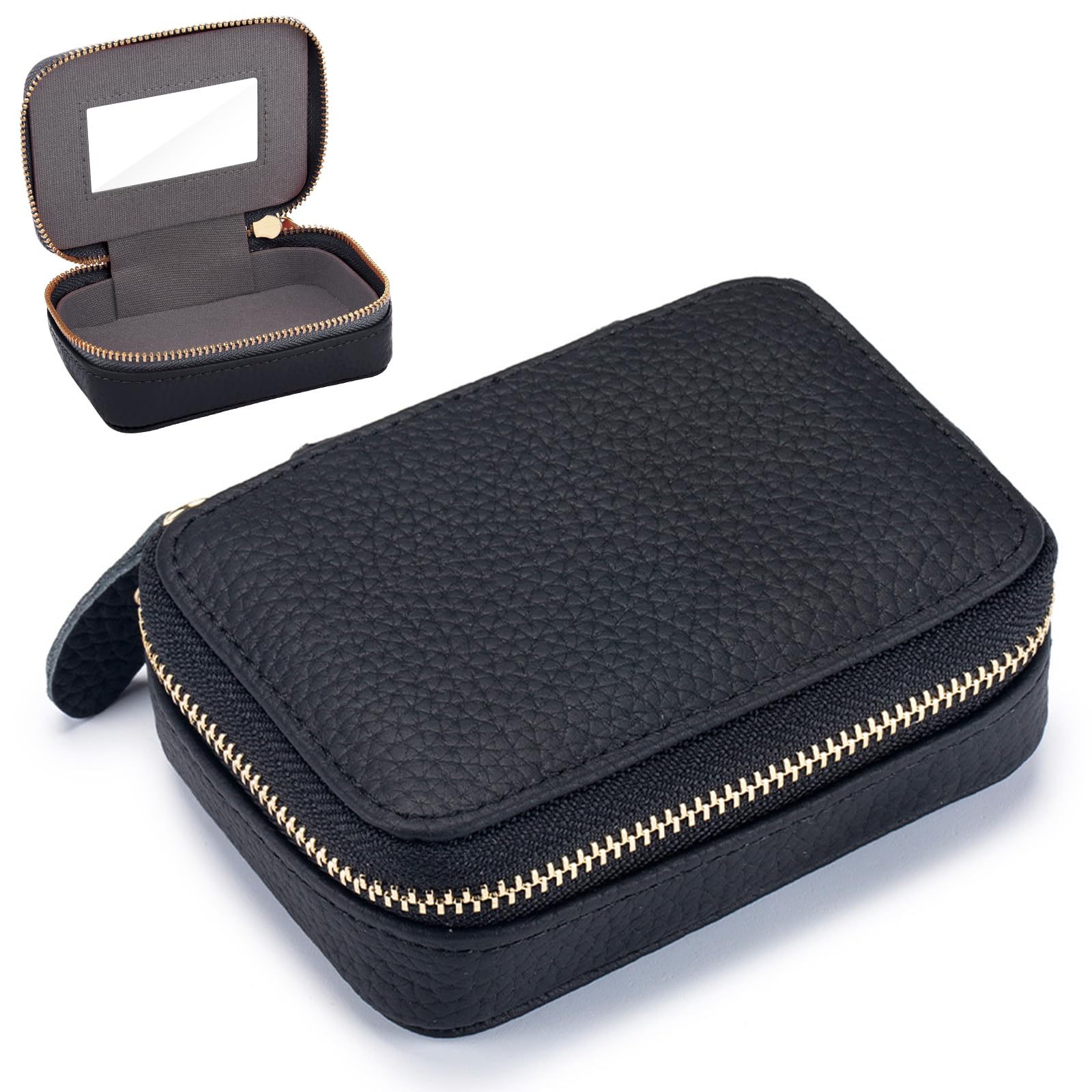 Кожаный чехол для помады Ganve с зеркалом, Мини-чехол для помады из коровьей кожи, Компактный кейс для аксессуаров, Дорожная косметичка, Портативный маленький