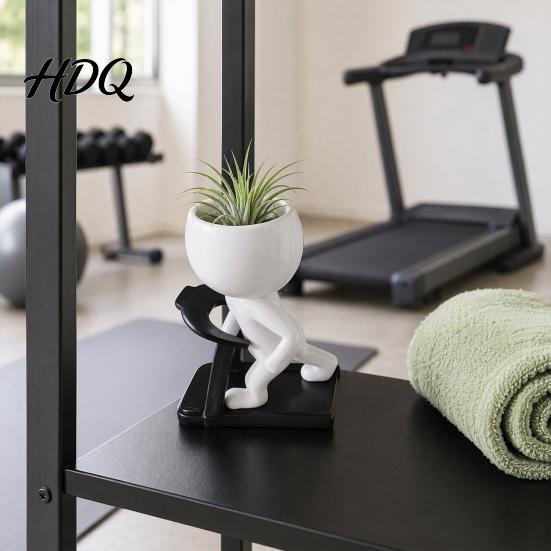 Resin Planter Fun Workout Figure Planter Modern Treadmill Runner Plant Pot Dumbbell