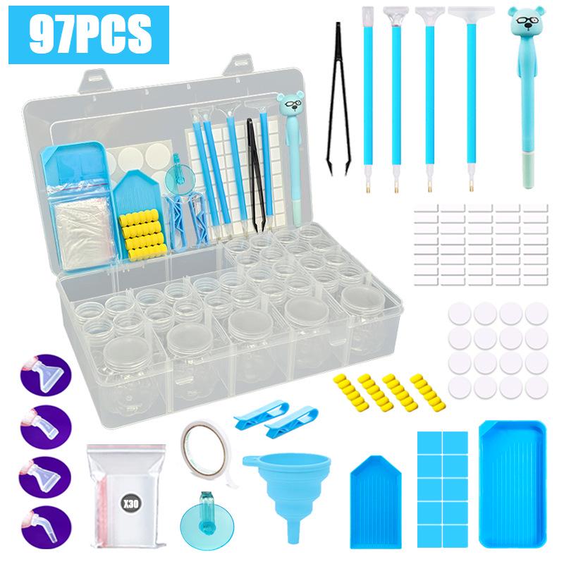 DIY Diamond Painting Storage Box Set with 48 Grids, Bottles, Funnel, Tray, and Rabbit Pen.