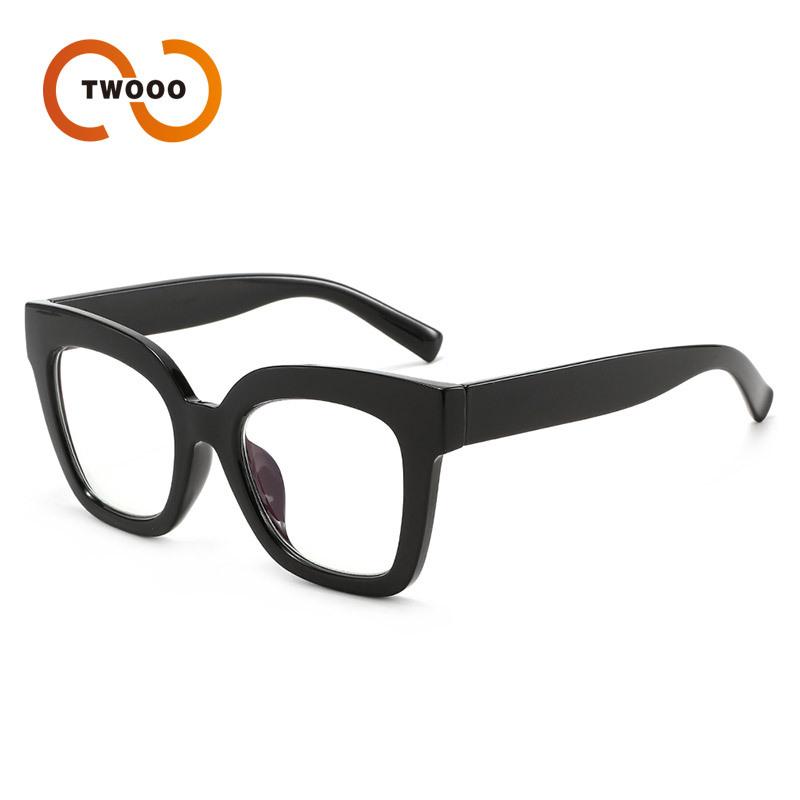 Two circles, European and American oversized square frame anti-blue light flat light glasses, street photography fashion wear reading glasses T
