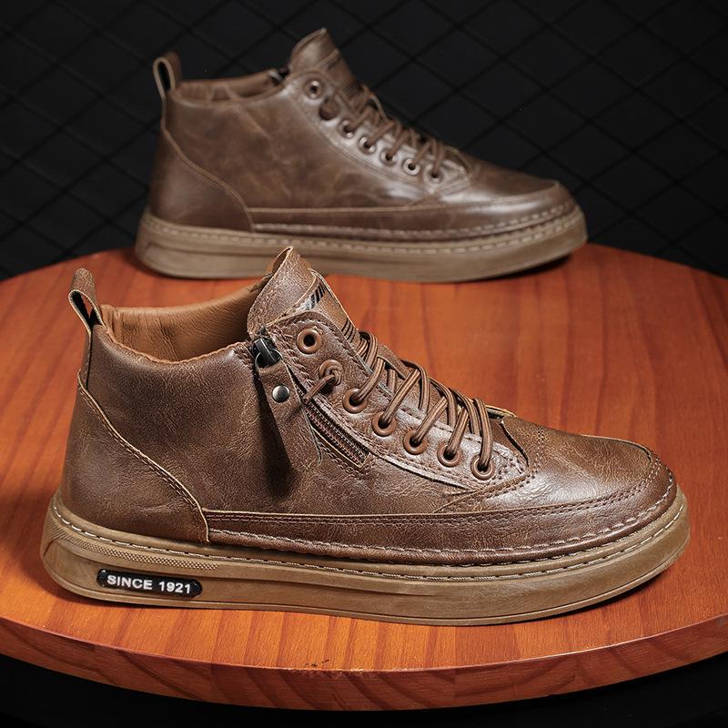 

2025 осень повседневная мужская обувь теплая спортивная обувь на платформе молния корейская версия универсальные черные короткие ботинки мужская мода 44 male