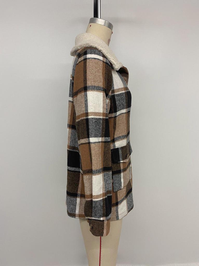 Versatile Retro Plaid Cardigan: Warm Brushed Lapel Jacket for Autumn & Winter