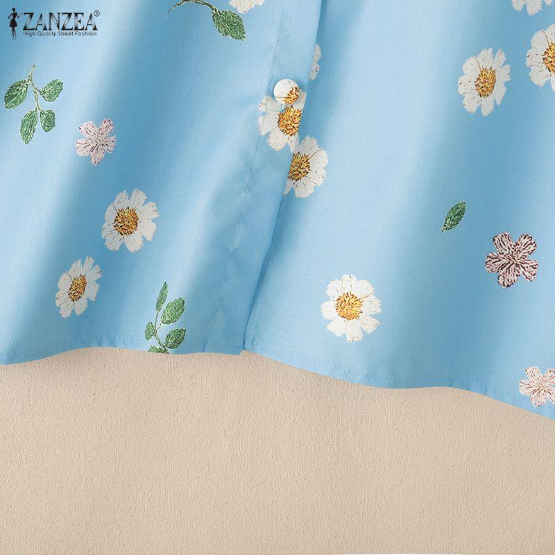 ZANZEA Women Turn Down Collar Casual 3/4 Sleeve Loose Floral Print Blouse