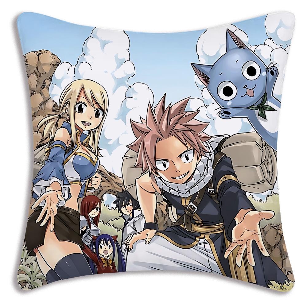 Classic Comics Anime Fairy Tail Pillow Covers Cartoon Sofa Decorative Home Double-Sided Printing Short Plush Cute Cushion Cover