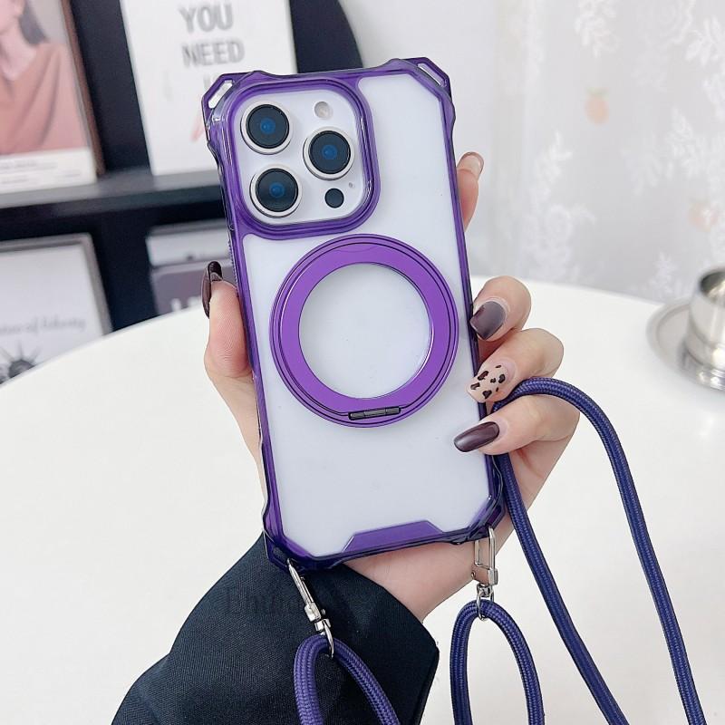 

Metal Magnetic Holder Case For iPhone 17 16 15 14 13 11 12 Pro Max X Plus 360 Rotation Ring Crossbody Lanyard Strap Clear Cover For iPhone 16 Pro