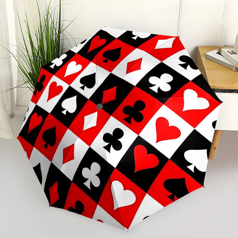 1pc Playing Cards Symbols Automatic Open/close Umbrella, 8-Rib Sturdy Structure, Auto Folding/Opening, Portable Travel Umbrella for Women176
