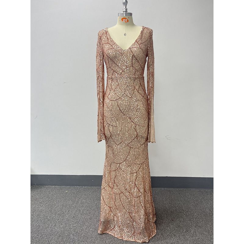 Hostess Gown Long Dress Formal Party Evening Dress Mermaid Shiny Evening Dress Women s Long Sleeve Dress Gold S