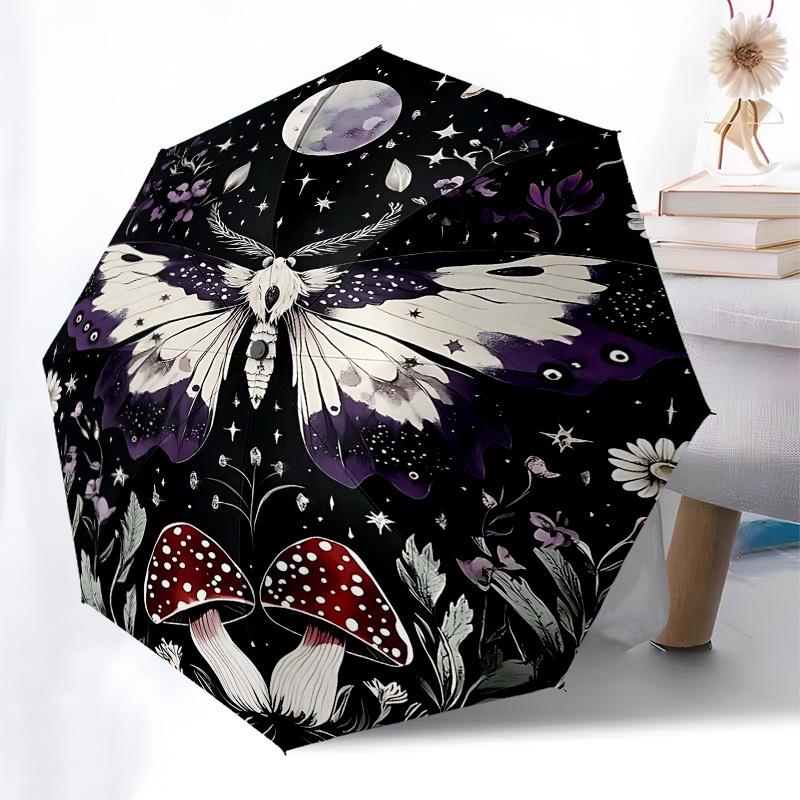 1pc Butterfly MushroomOpen/Close Umbrella-Windproof, Compact Travel Umbrella, Sturdy 8-Rib Shaft, Outdoor Accessory, 1060