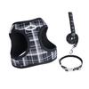 3-Piece Dog Harness Collar and Leash Set, Plaid Adjustable Puppy Vest Harness, Comfortable Pet Walking Set for Small Dogs and Ca