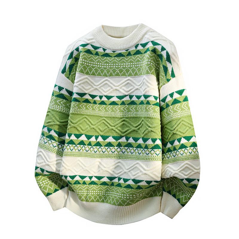 Men's Crewneck Knit Sweater Loose Fit Lightweight Sweaters for Men Casual Twist Textured Patterned Cable Knitted Pullover Sweaters for Christmas