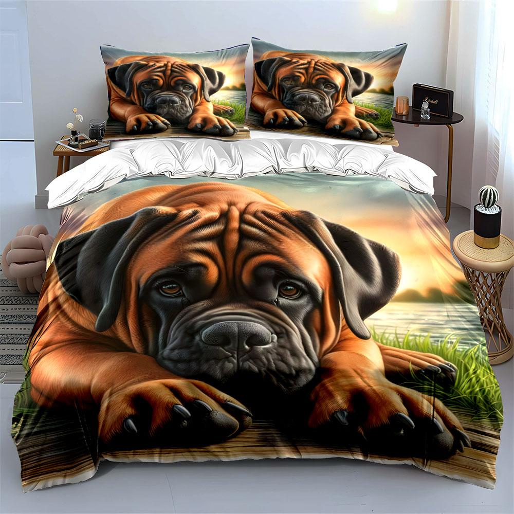Big Dog Under Warm Sunset Pattern Duvet Cover Set Digital Print Colorful Polyester Bedding with Zipper Closur for Kids Gifts