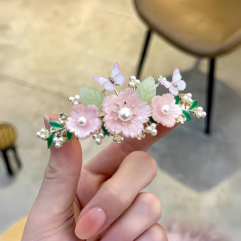 Elegant Traditional Chinese Hairpin with Floral and Butterfly Design - Suitable for Ages 14 and Above