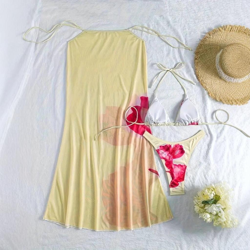 2025 Europäischer & Amerikanischer Print Rückenfreier Neckholder Bikini - Sexy Split Urlaubsbademode für Damen