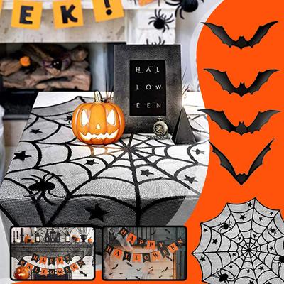 Holy Day Combination Five-piece Halloween Tablecloth Table Flag Combination Set Foreign Trade Style Black Lace Mesh