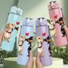 1PC Two Dachshund Dog Love Art Print 750ml Color Plastic Sports Water Bottle Leakproof Flip Straw Lid Suitable for Sports Office Home Use