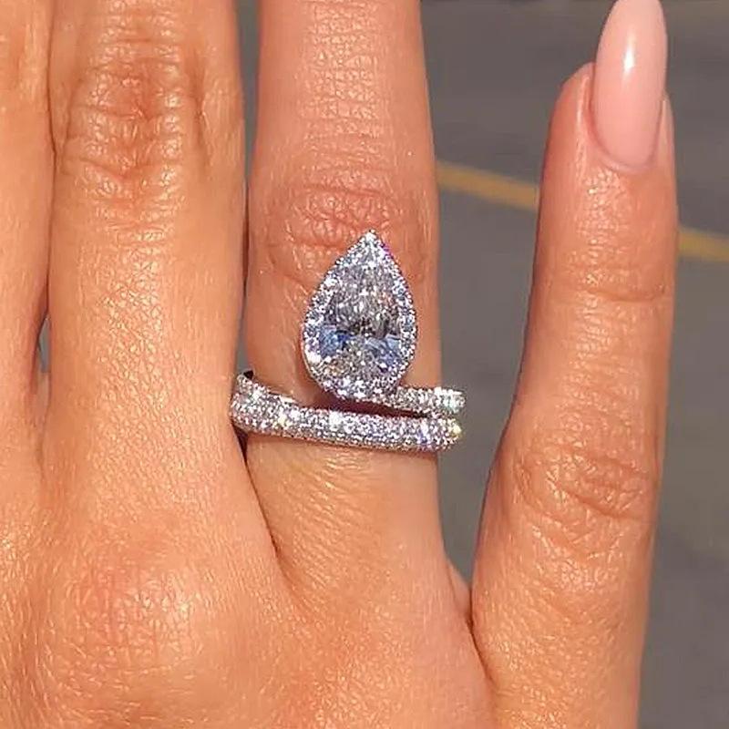 Shein Princess Temperament Ring, Water Droplets Full Of Diamonds Flash Ring Girl, Engagement Wedding Matching