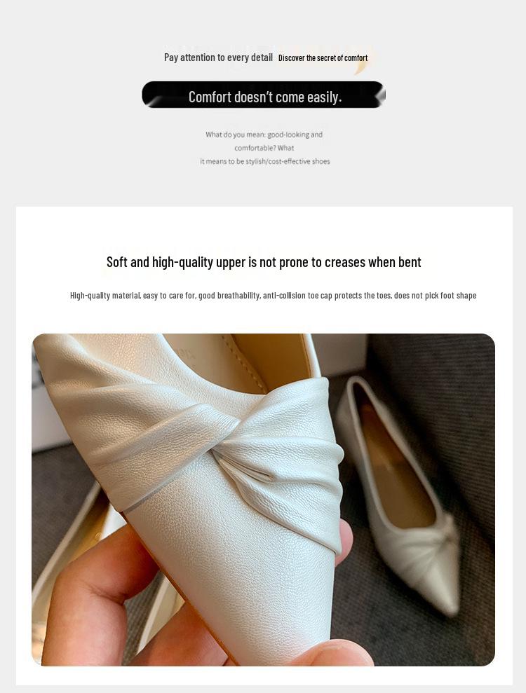 Women's French Style Chunky Heel Pointed Toe Leather Shoes, Autumn 2025 Edition