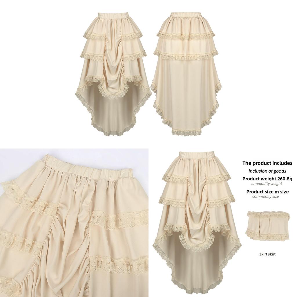 European Renaissance Vintage Skirt With Lace Trim For Cosplay And Stage Performances
