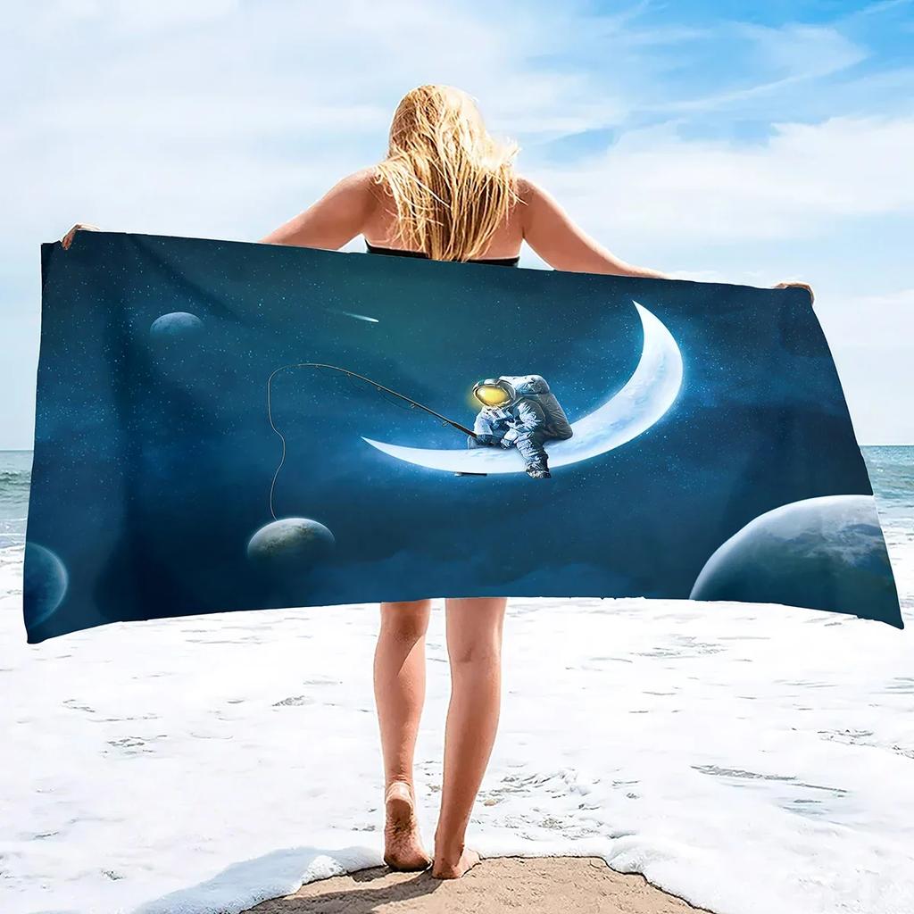 Moon Print Sand Free Beach Towel Absorbent Bath Towel Large Hand Towels Pool Multipurpose Lightweight Thin Quick Dry Pool Towel