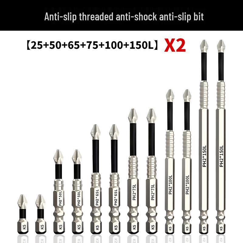 Anti-Slip Shock-Resistant Phillips Screwdriver Bit, Strong Magnetic, 25-150mm, High Hardness