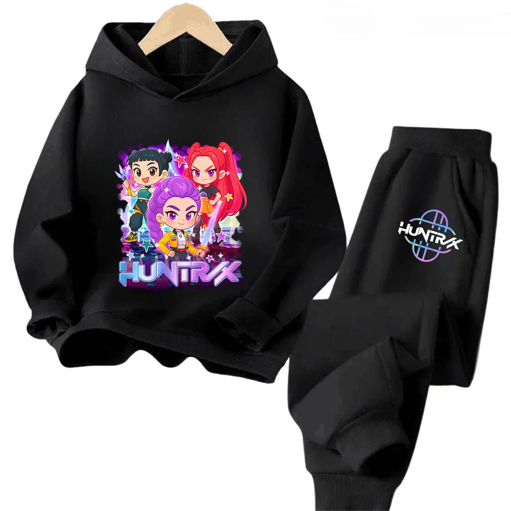 Hot Movie KPop Demon Hunters Fleece Hooded Children's Hoodies Trousers Set Kid Pants Suit Casual Fashion Boy Girl 2pcs Tracksuit