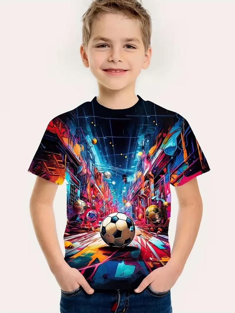 T-shirt pour Enfants Mode Impression 3D Été Manches Courtes Personnalisé Hip-Hop Confortable Col Rond Haut de Sport