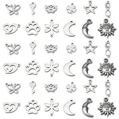 10pcs Stainless Steel Small Charms Star Moon Flower Butterfly Heart Pendant Charms For Jewelry Making DIY Bracelets Necklace
