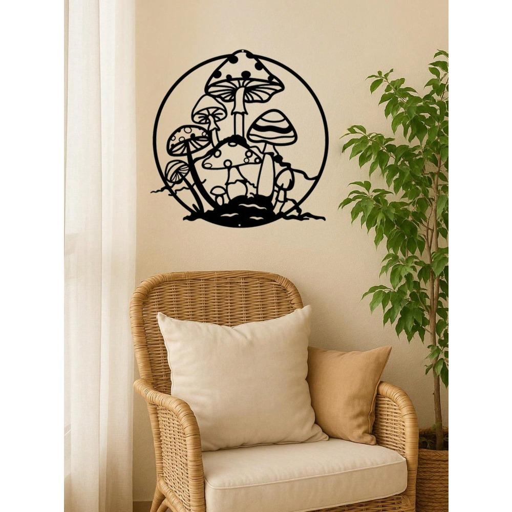 Round Iron Wall Decor with Black Floral Design for Living Room Bedroom Home Decoration Gift