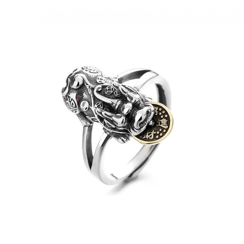 Adjustable Open Ring With Pixiu Charm Plated Copper Unisex Vintage Style Statement Finger Men Women