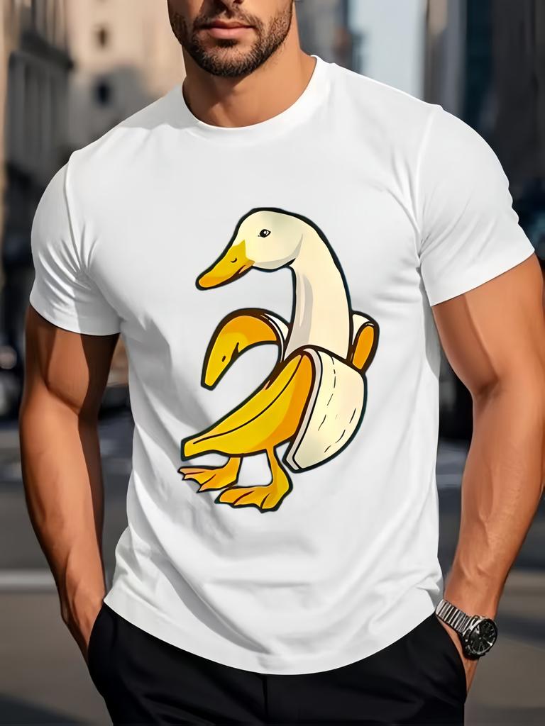 Unisex Cotton Crew Neck Tee Funny Banana Duck Print Short Sleeve Summer Breathable Casual Comfort Male Daily Outdoor Street Wear