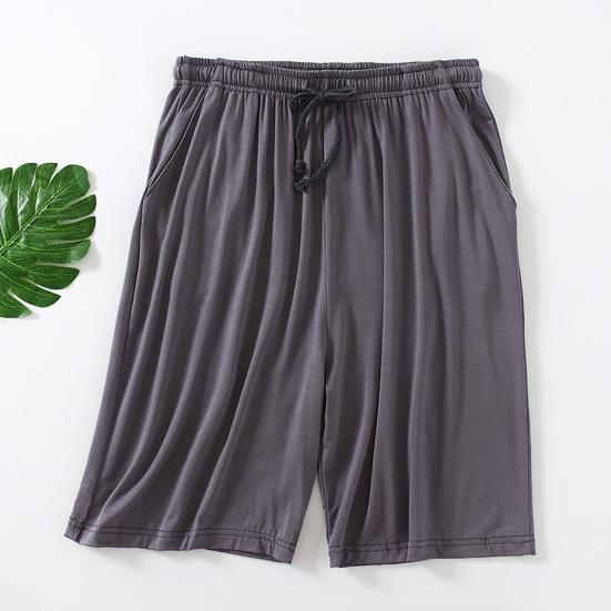 Men Summer Shorts Solid Color Loose Elastic Waist Drawstring Deep Crotch Keep Cooling Comfortable Pockets Plus Size Knee-length Shorts Men Clothes
