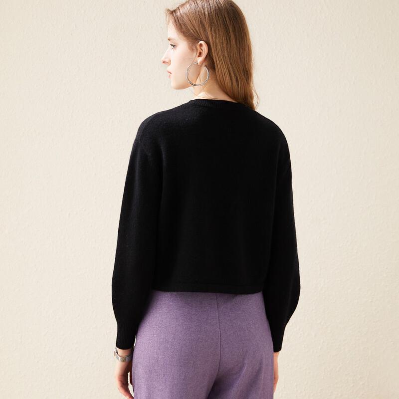 Tuhuang Women's Thick Pure Wool Drawstring Letter Embroidered Sweater