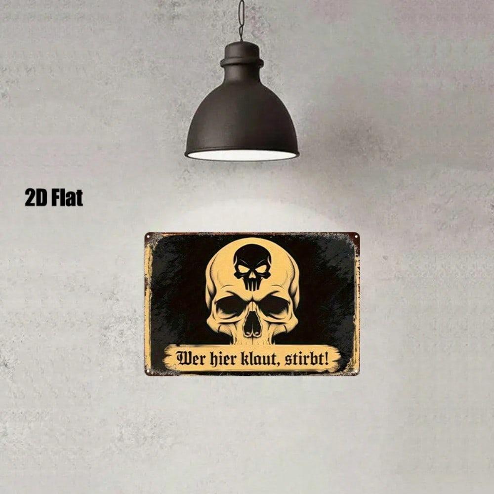 Viking Skull Metal Sign Black Gold 8x12 Inch Warning Home Decor Plaque