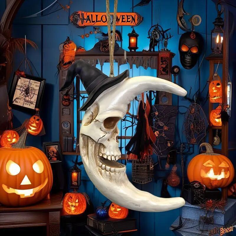 Dekoracja Ścienna Czaszka Księżycowa na Halloween, Ozdoby Domowe Czarodzieja Księżyca, Elementy Dekoracyjne, Żywica
