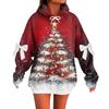 Ladies' Christmas Printed Bow Long Sleeved Loose Fitting Headband With Rope Hooded Sweatshirt Top