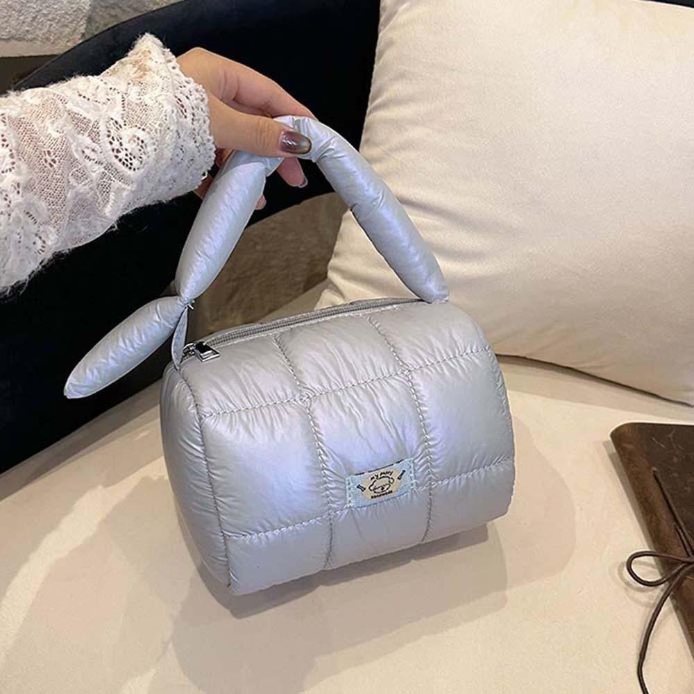 Quilted Puffy Tote Pouch Large Capacity Grid Puffer Handbag Cloud Pleatd Grid Bag  Travel