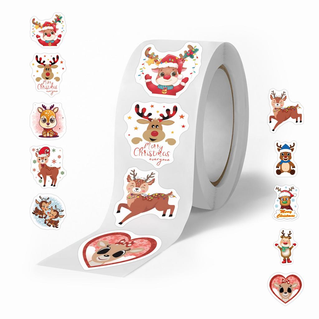 500/Rolle Weihnachten Rentier Cartoon Rollenaufkleber Niedliches Tier Kinder DIY Skateboard Koffer Aufkleber
