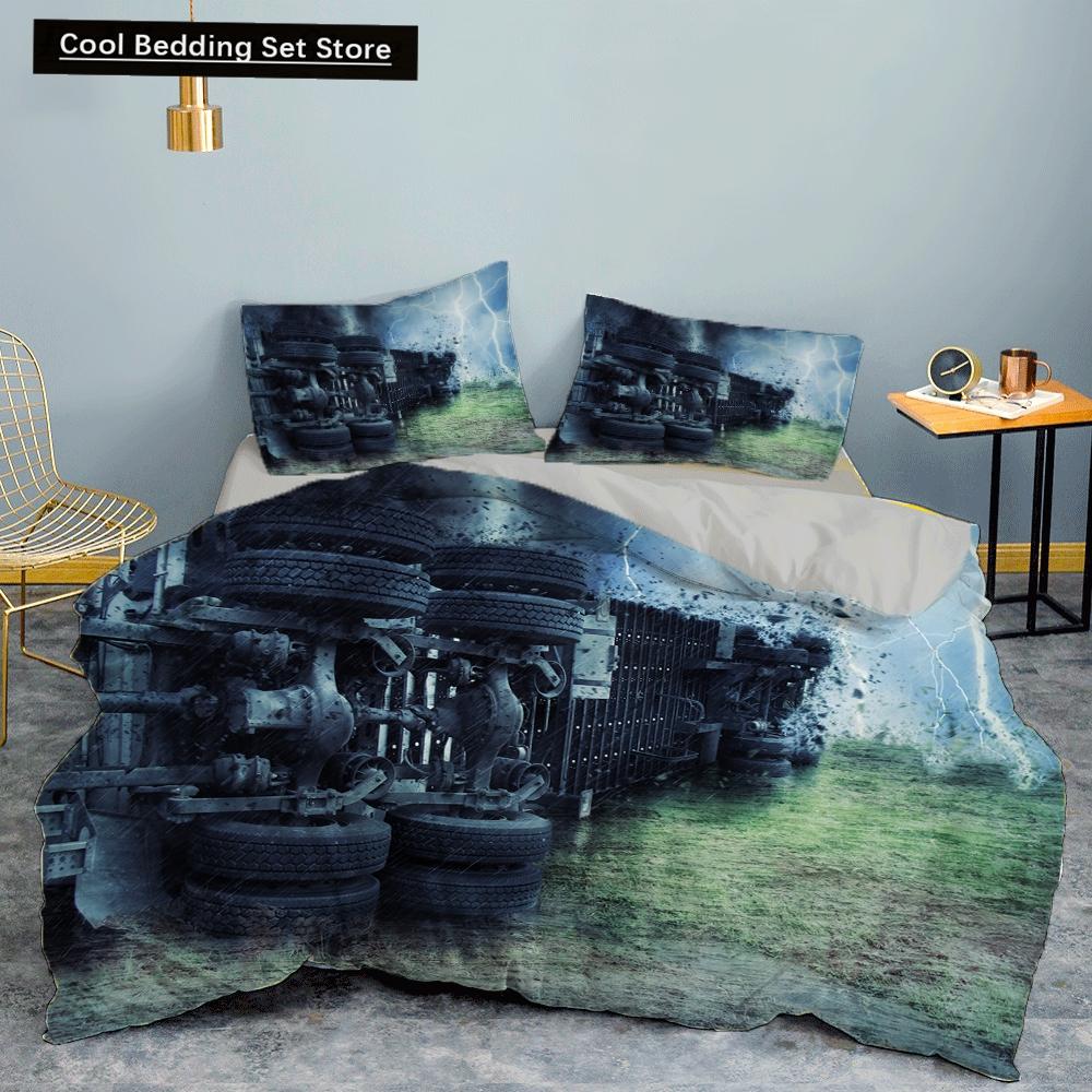 3D Car King Queen Duvet Cover Vintage Lightweight Train Bedding Set for Teens Adult Racing Supercar 2/3pcs Polyester Quilt Cover