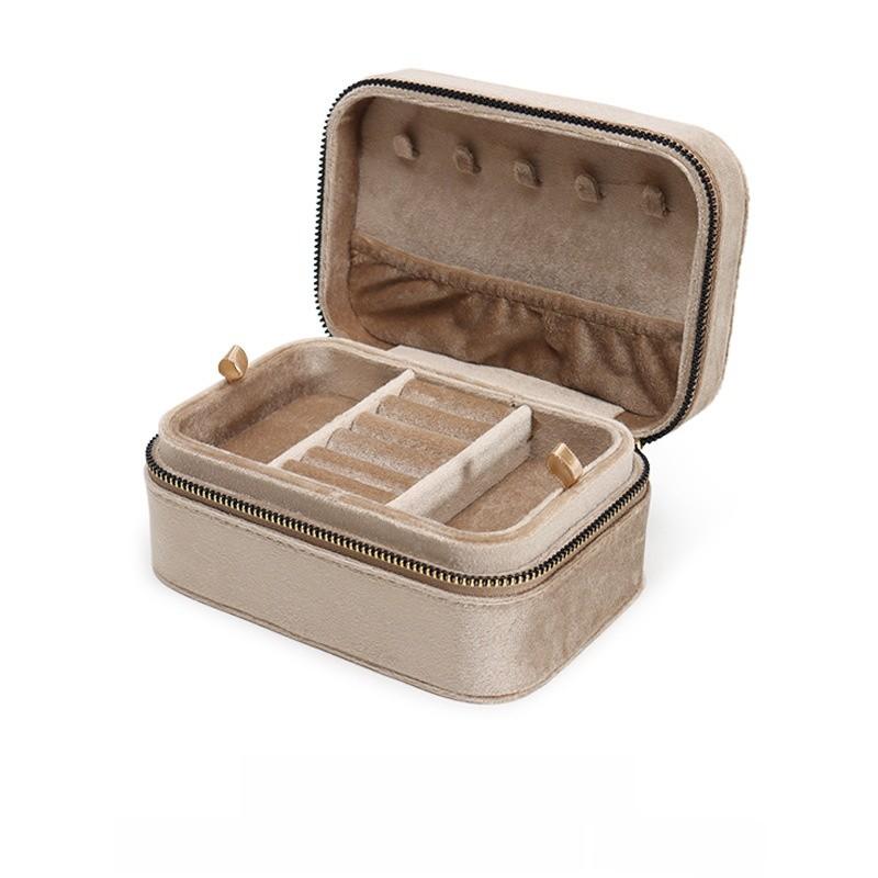 Velvet Jewelry Box With Dual Compartments For Rings Bracelets And Earrings