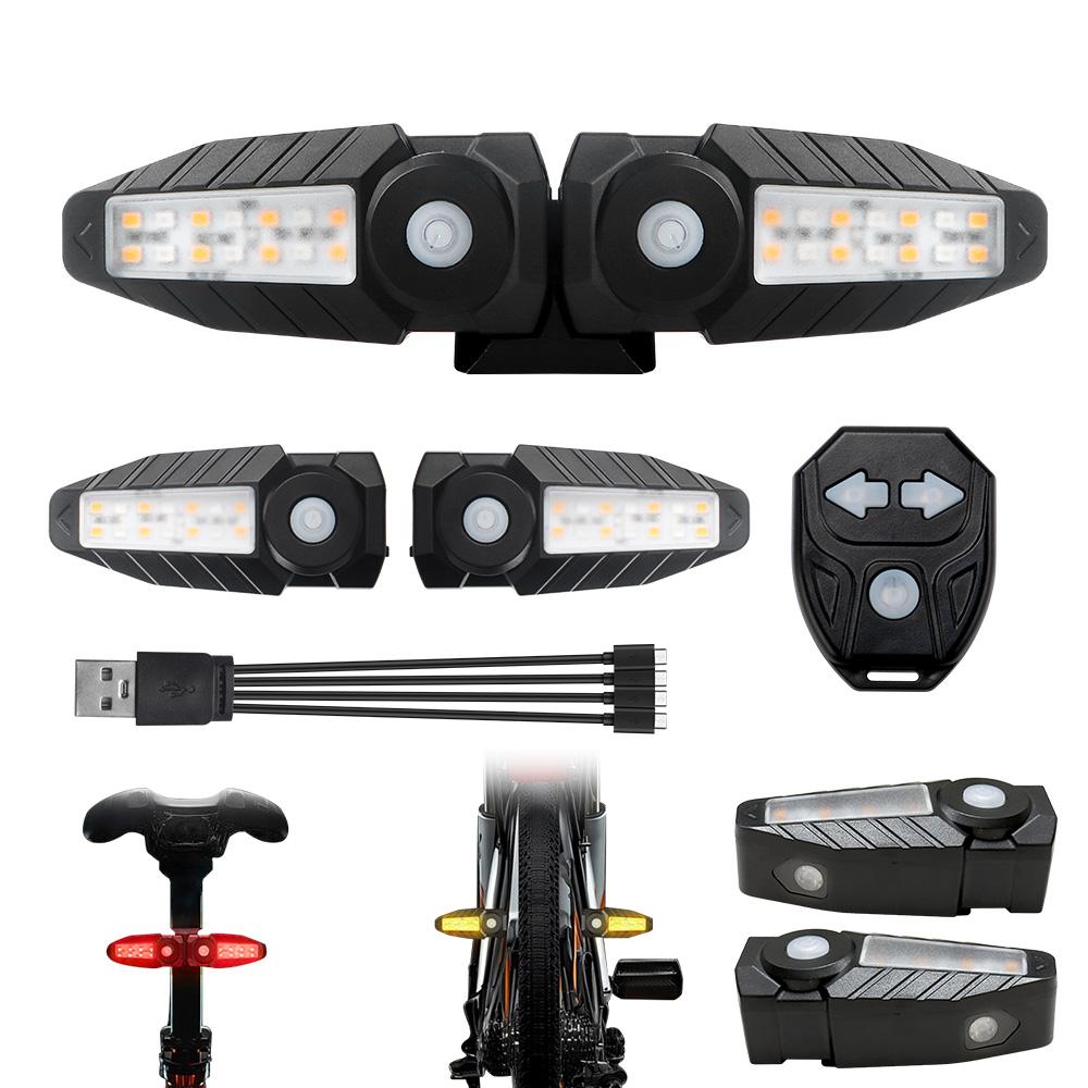 1/ 2Sets Bicycle Remote Control Taillight Projection Riding Light USB Bike Light Wireless Night Light Turn Signal Safety Lamp