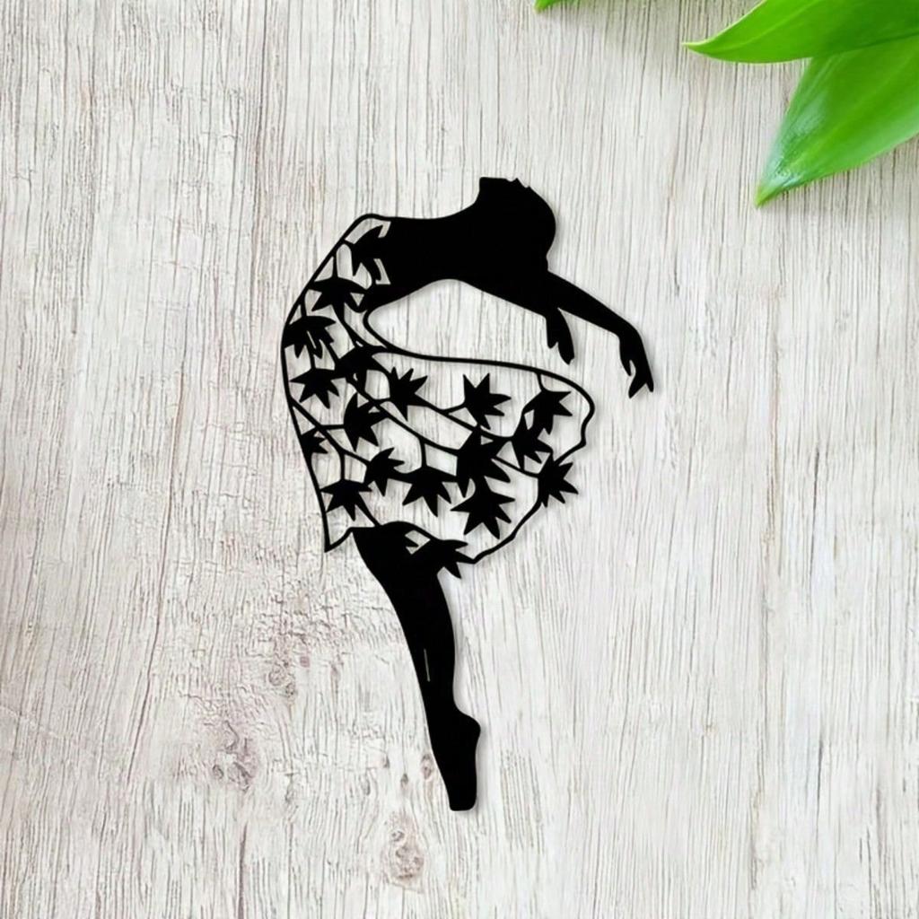 Vintage Ballet Dancer Metal Wall Art, Weatherproof Iron Silhouette with Lace Skirt, Elegant Dance Decor & Gift