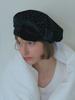 Poejidam Velvet Bow Beret In Shine Black